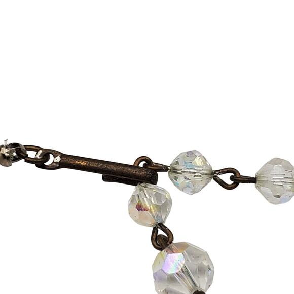 Vintage AB Crystal Beaded Necklace Graduated Faceted Glass Retro Clear Choker - Picture 5 of 6